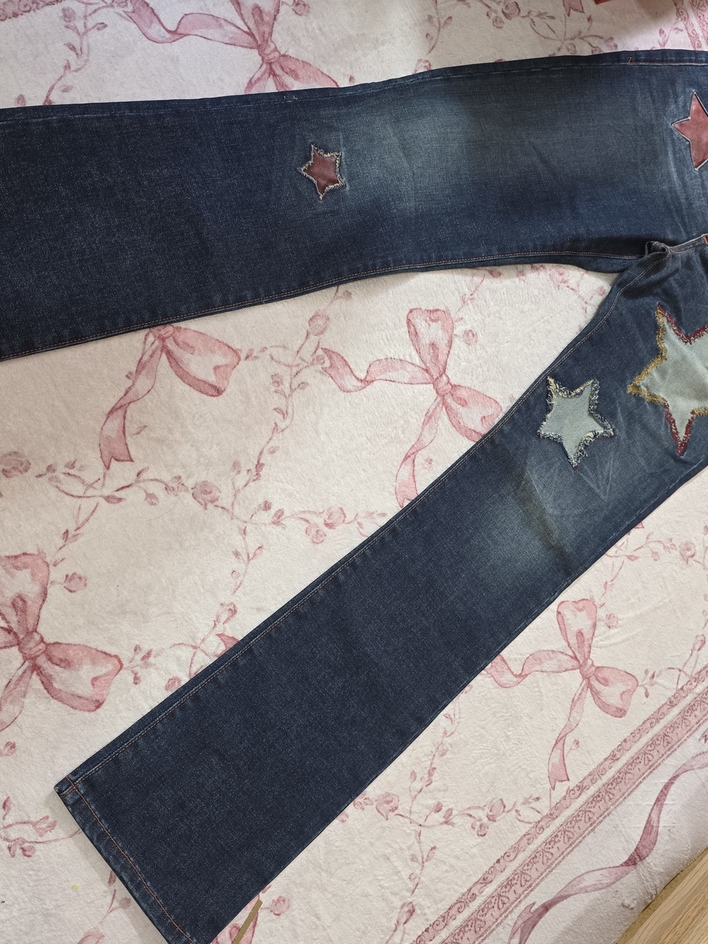 Ag Adriano Goldschmied Dark Blue Star Patch Wide Leg Jeans